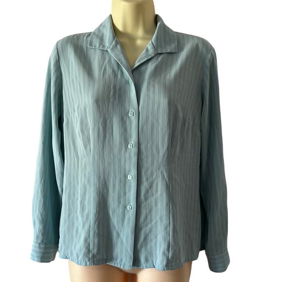 Laura Scott Petite Blue Silky Pinstripe Blouse Size 8P Office Dress Casual - Picture 1 of 8